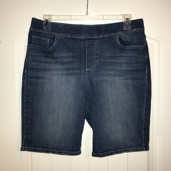 pull on denim bermuda shorts